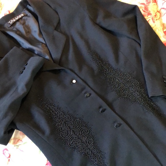 Vintage TAHARI Size 12 Intricate Beaded Scroll Front Long Blazer Laine Wool USA - Picture 15 of 16
